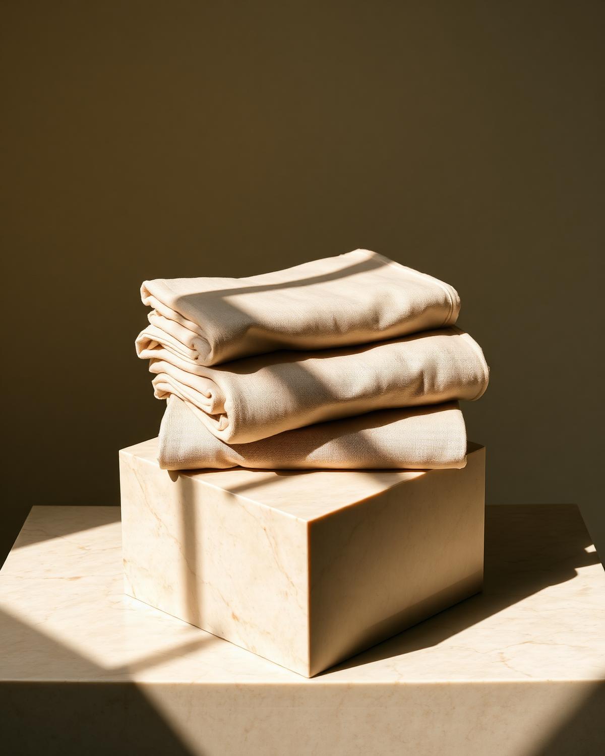 Folded linen on travertine